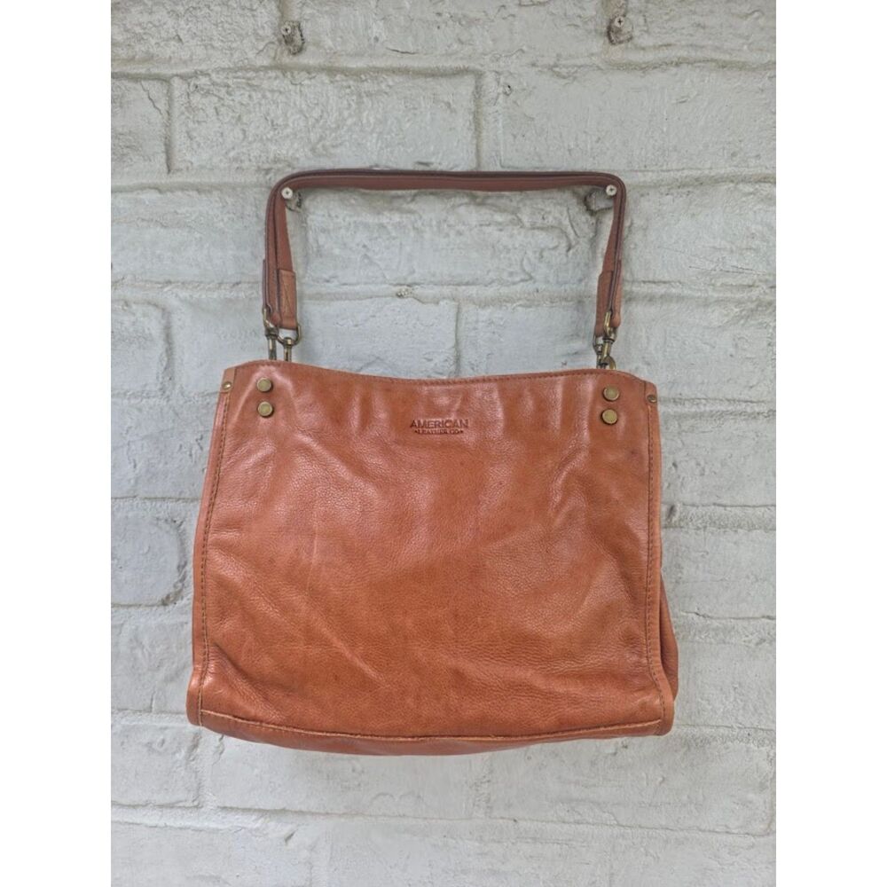 American Leather Co. Cognac Tan Leather Hobo Shoulder Bag 13"x12"